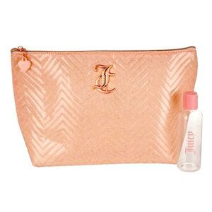 Juicy Couture Pink Glitter Monogram Cosmetic Makeup Bag & Travel Toiletry Bottle